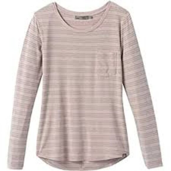 Prana Foundation Long Sleeve Crew Neck Top in Khaki Rose Heather M - Picture 1 of 8